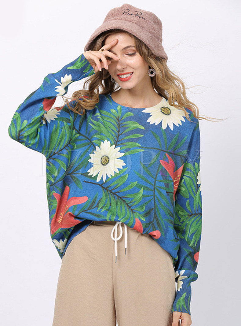 Crewneck Slouchy Printed Plus Size Tops For Women