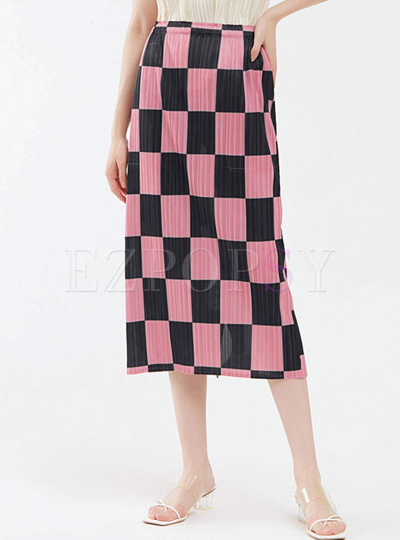 Summer Checkerboard Midi Skirt