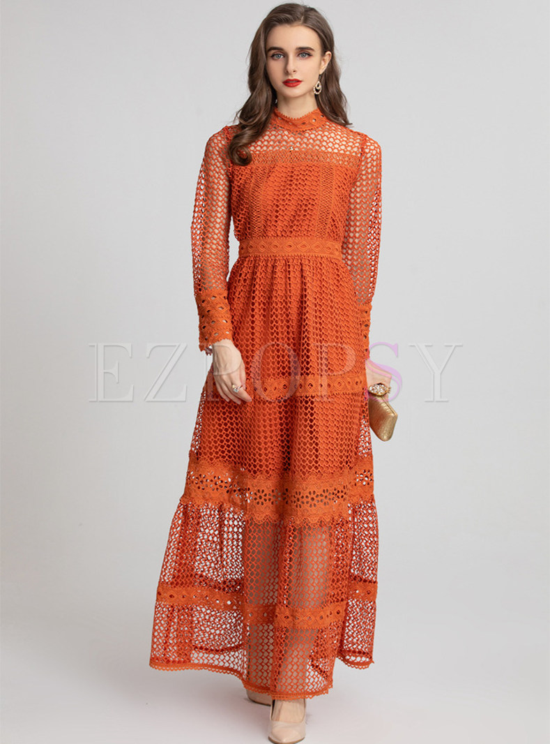 Stylish Transparent Long Sleeve Maxi Dresses