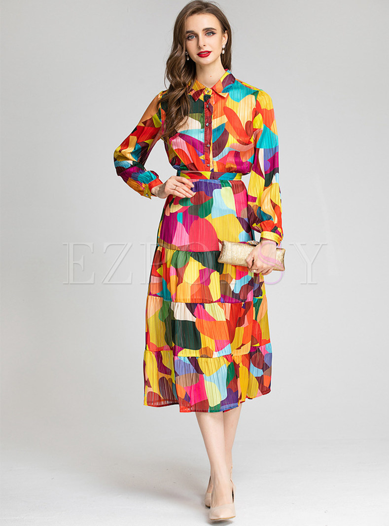 Fashion Color-Blocked Dreamy Skirt Suits For Women