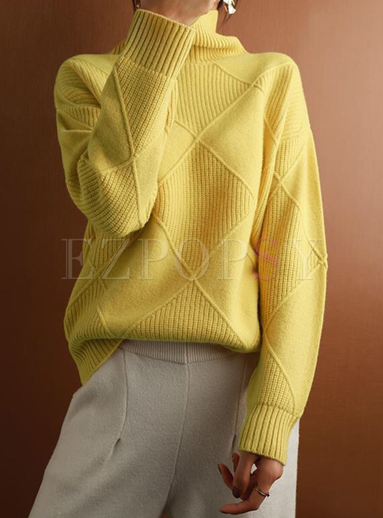 Women High Neck Oversize Ribbed Knitted Jumper