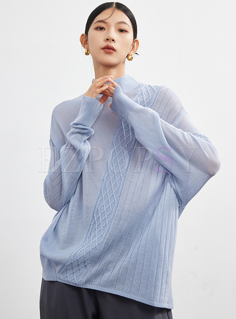 Pretty Mockneck Solid Color Batwing Long Sleeve Sweaters