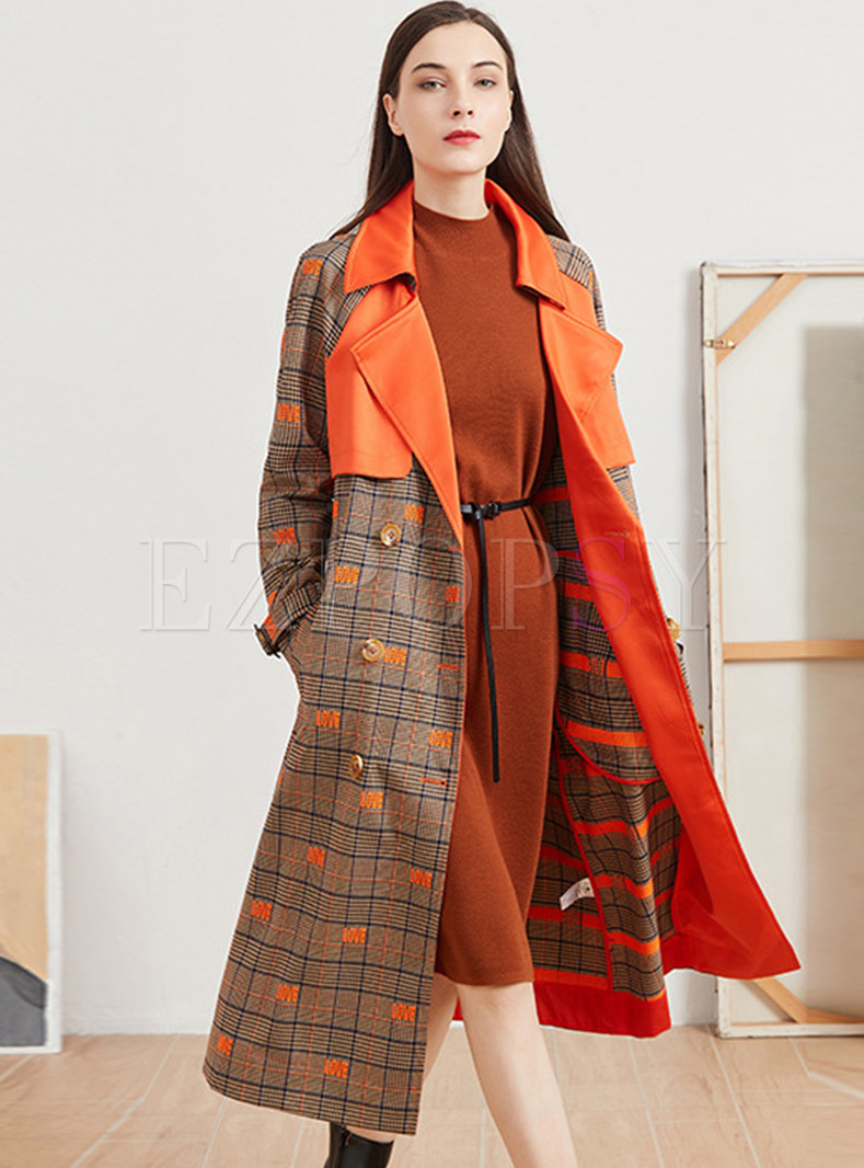 Large Lapels Houndstooth Double-Breasted Trench Coats For Women