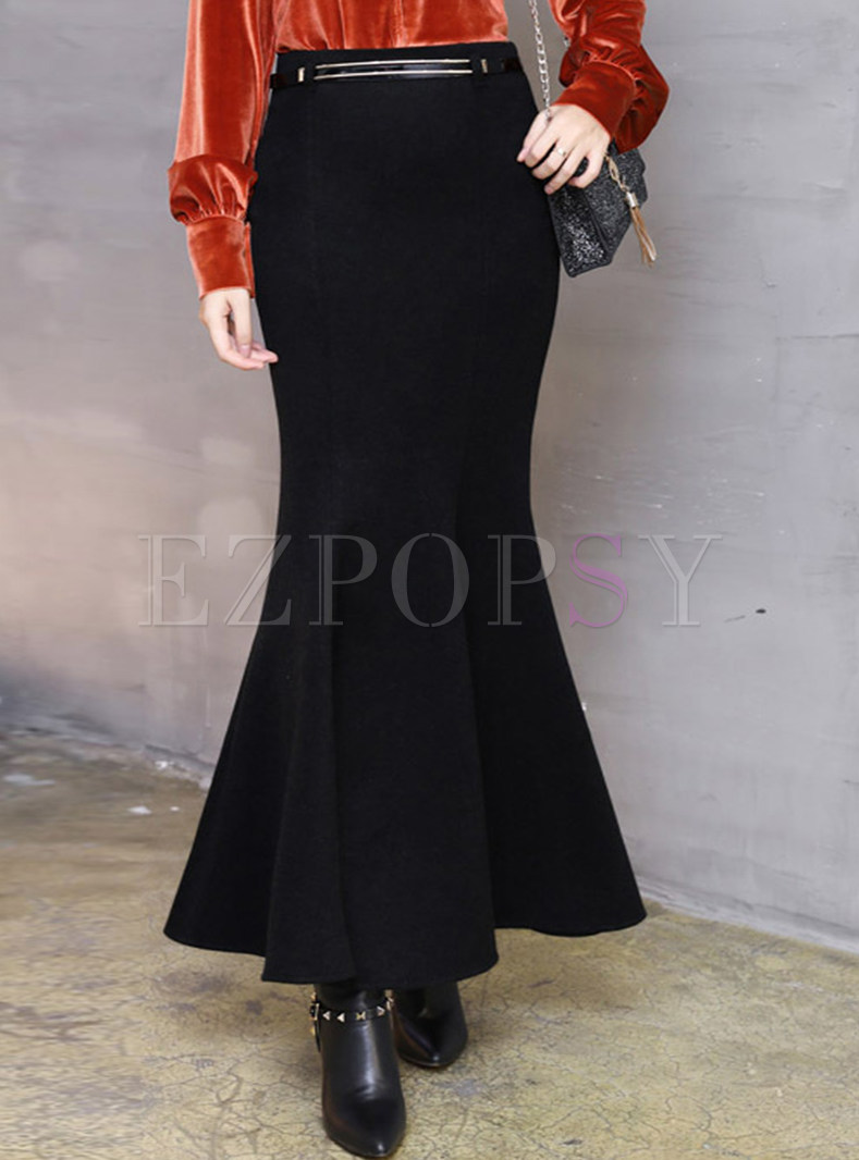Sexy Woolen Solid Color Bodycon Mermaid Skirts Women