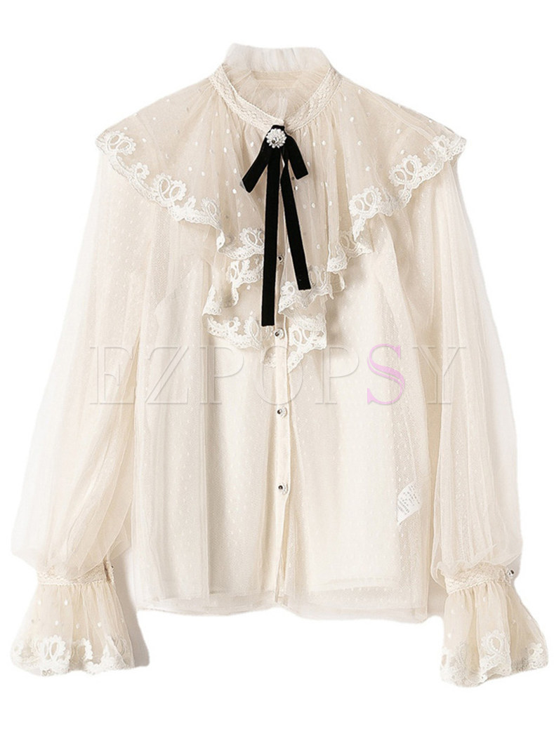 Premium Embroidered Lace Detail White Blouses For Women