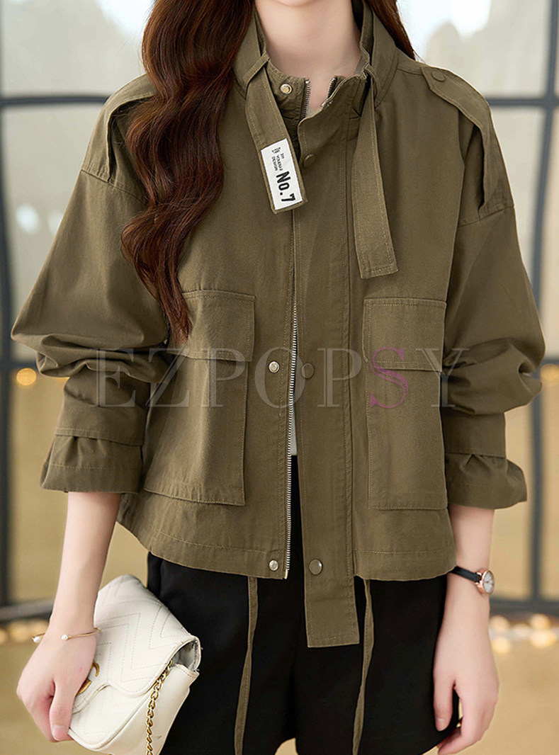 Lite High Neck Solid Color Cropped Women's Coats & Jackets