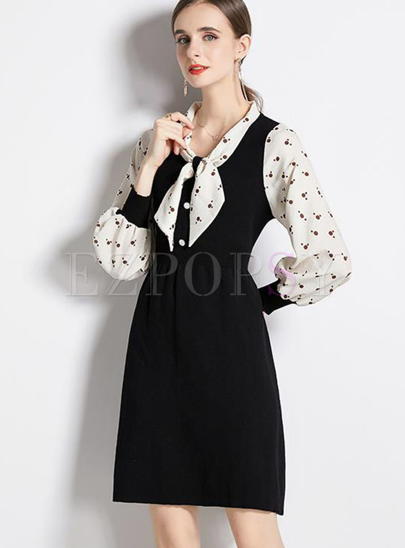 Women's Bow Tie Neck Knitted Dresses