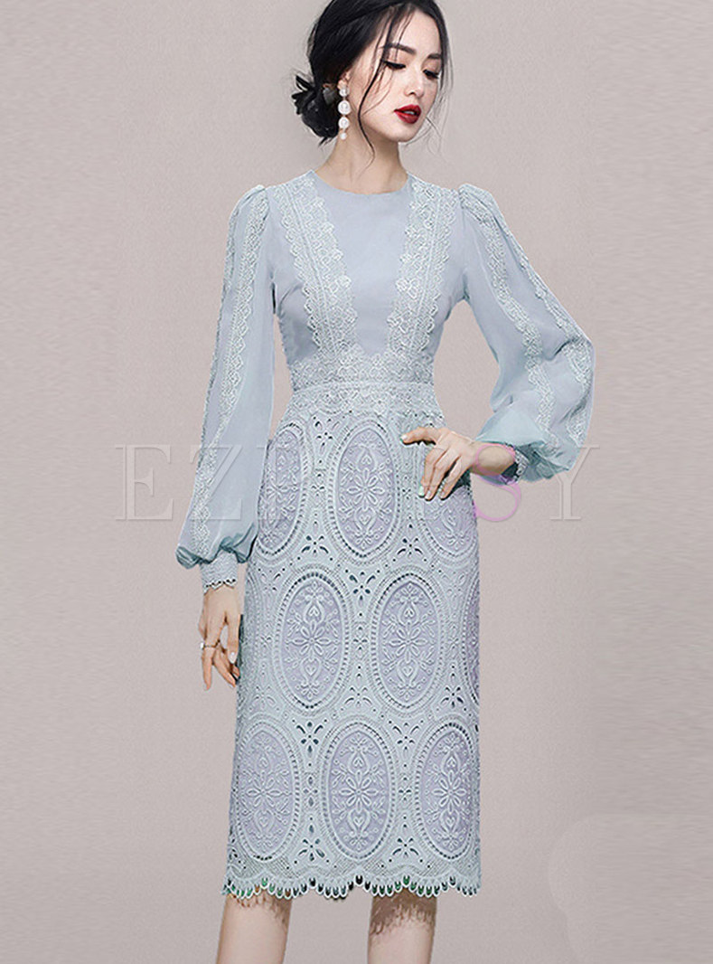 Elegant Long Sleeve Lace Bodycon Dresses