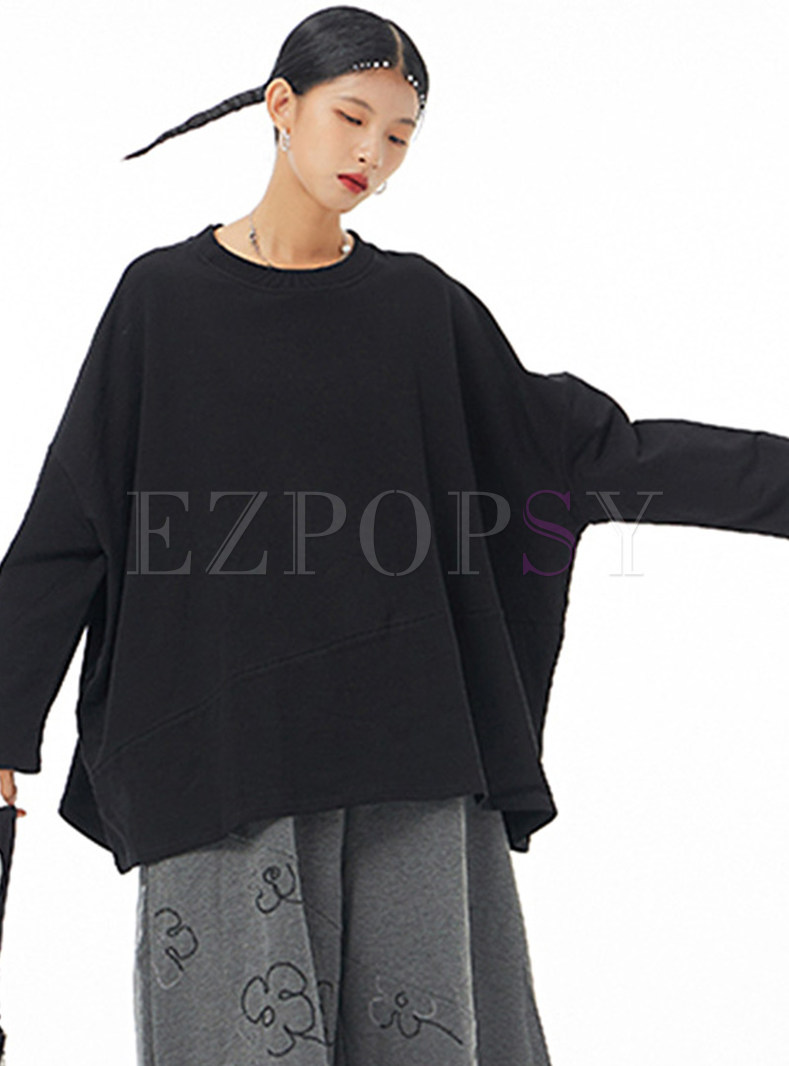 Solid Long Sleeve Pullovers Plus Size Tops For Women