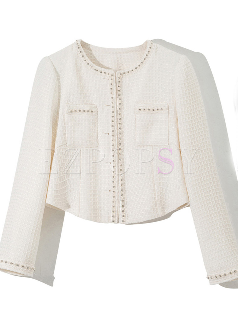 Womens Fashion Small Embellished Solid Cropped Blazers
