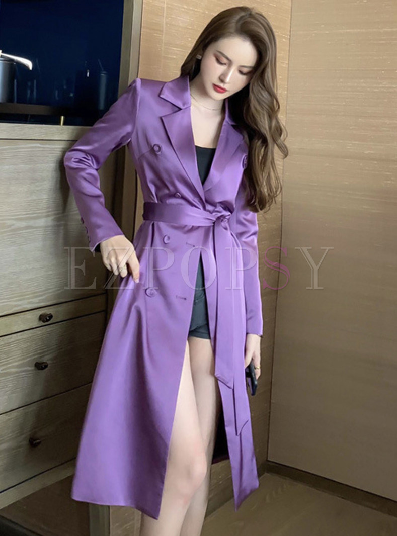 Double-Breasted Draped Tie Waist Womens Coats