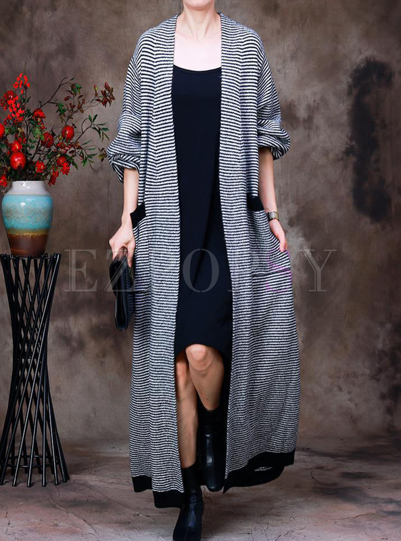 Minimalist Striped Women's Long Coats