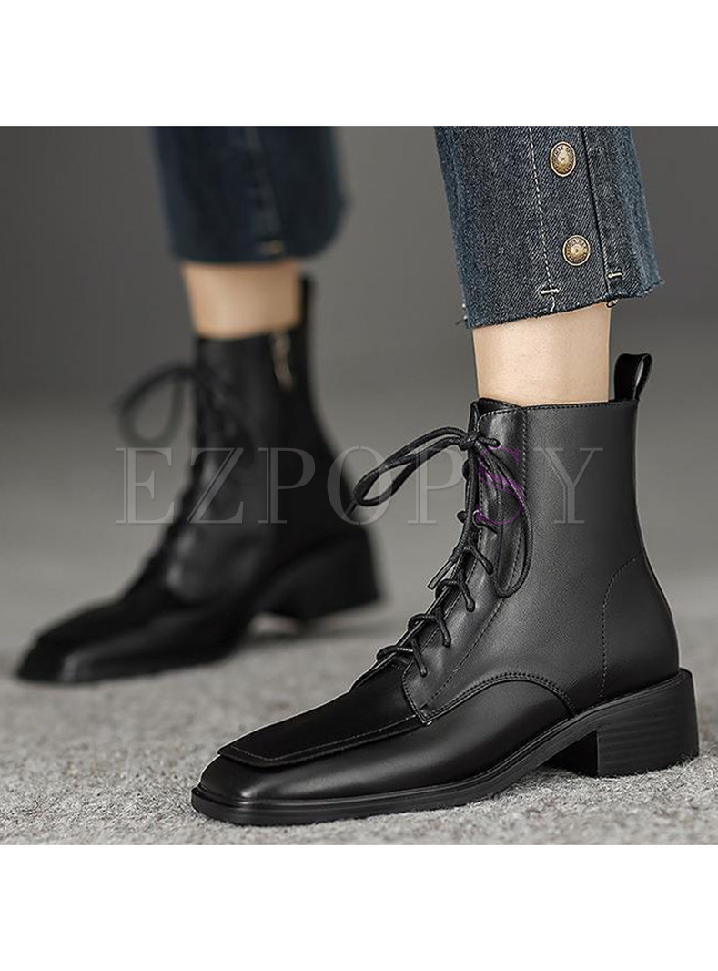 Vintage Lace-Up Square Heel Womens Boots