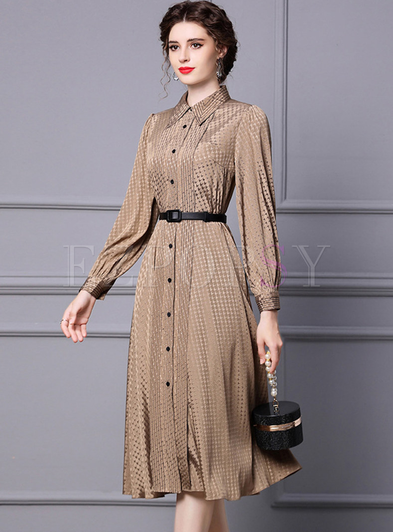 Dresses | Skater Dresses | Shirt Collar Single-Breasted Blouson Sleeve ...