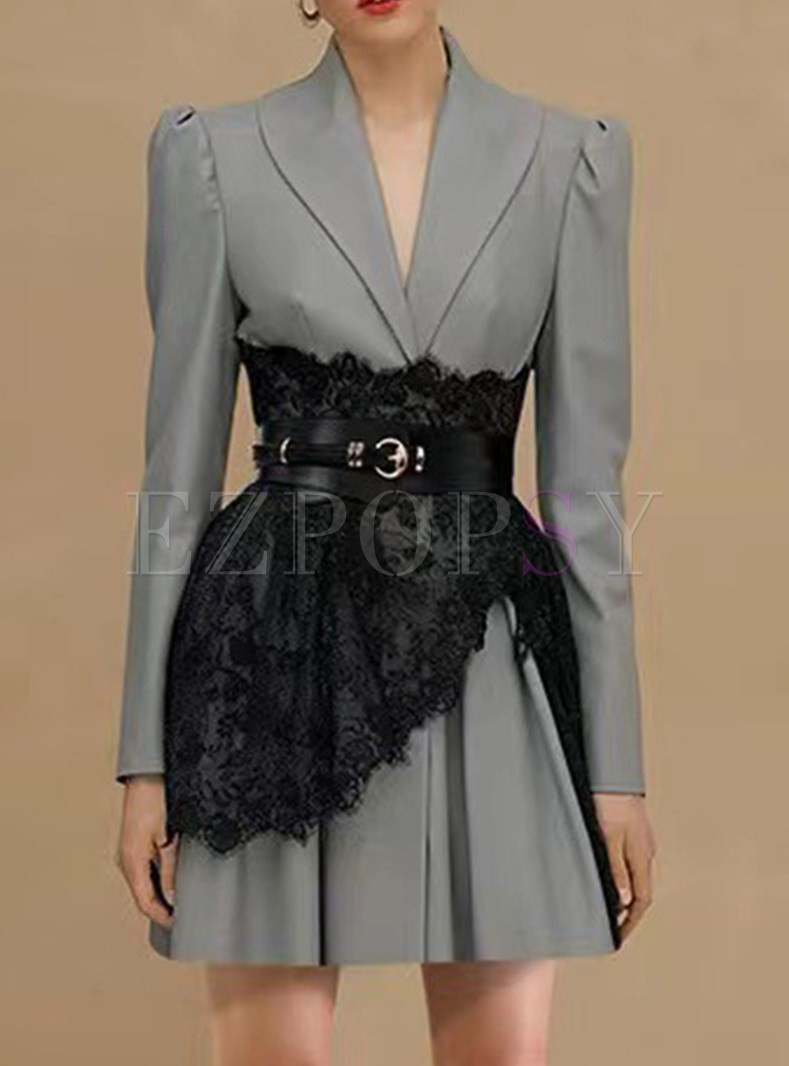 Chicwish Lapel Long Sleeve Blazer Dresses & Lace Corset Belt