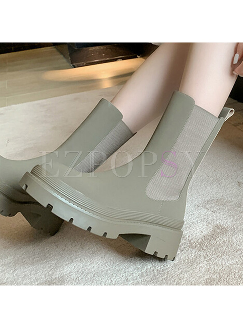 Fashion Solid Color Leather Platform Boots For Women