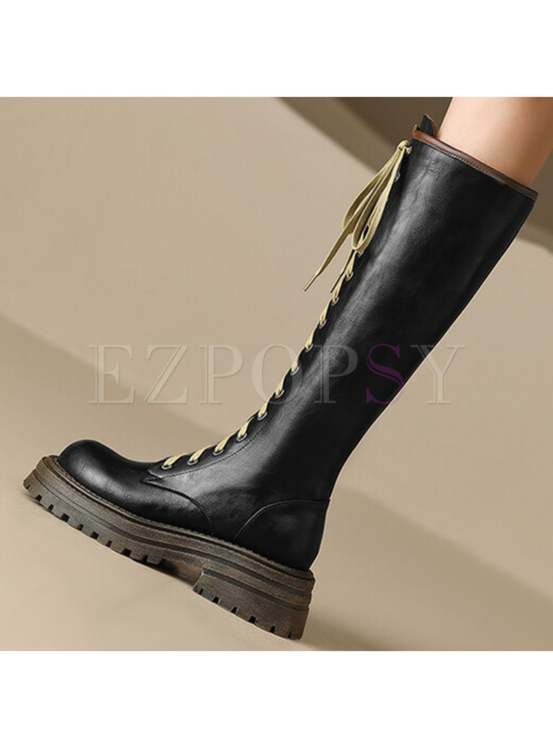 Women's Vintage Lace-up Knee High Boots