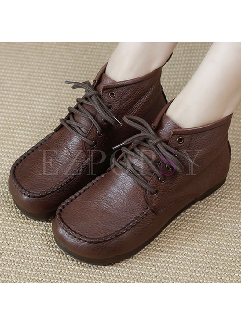 Comfort Square Toe Lace-Up Fastening Ankle Boots For Women