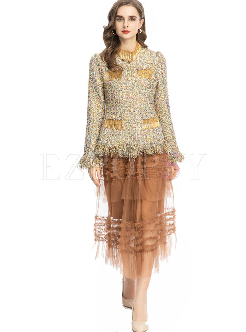 Pretty Tweed Coats & Tulle Midi Skirts For Women