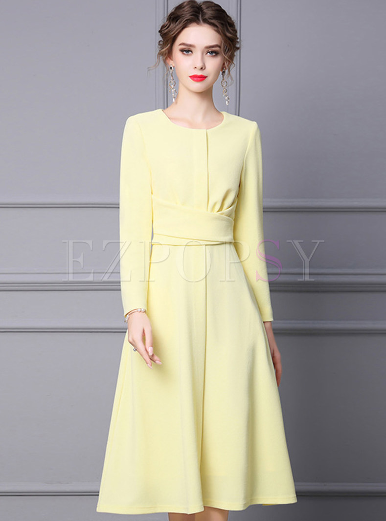 Blooming Solid Color Gathered Waist Cocktail Dresses