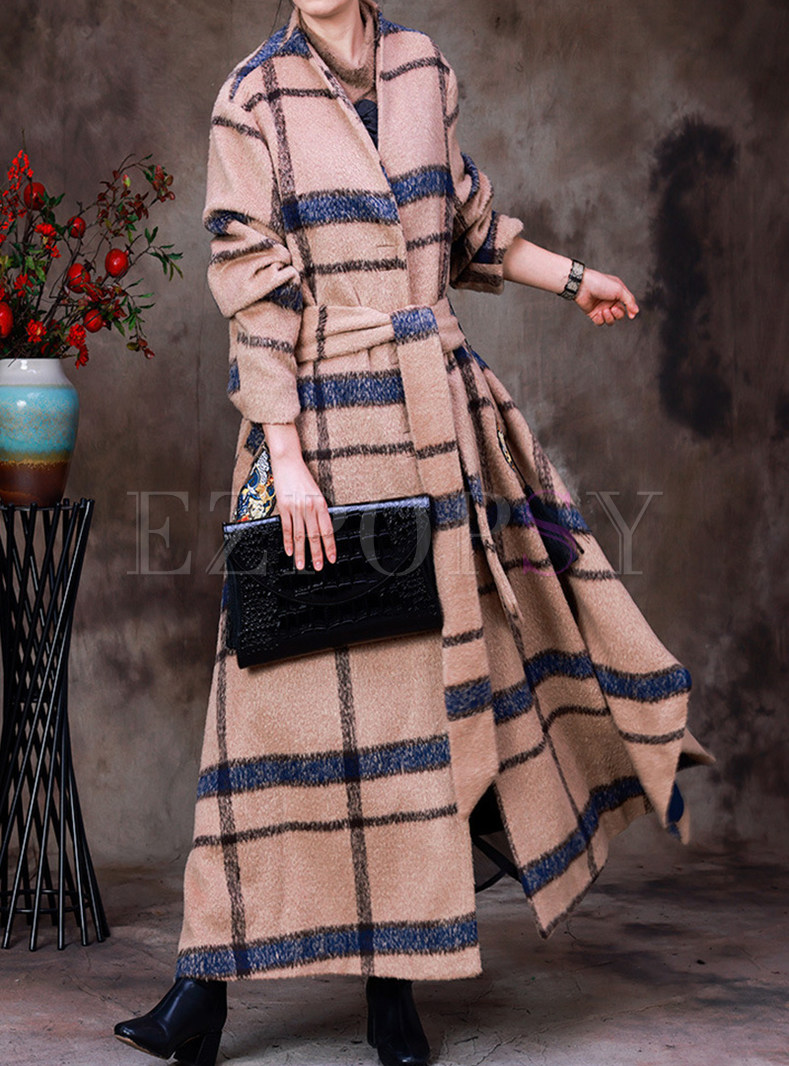 Irregular Embroidered Plaid Plus Size Womens Winter Coats