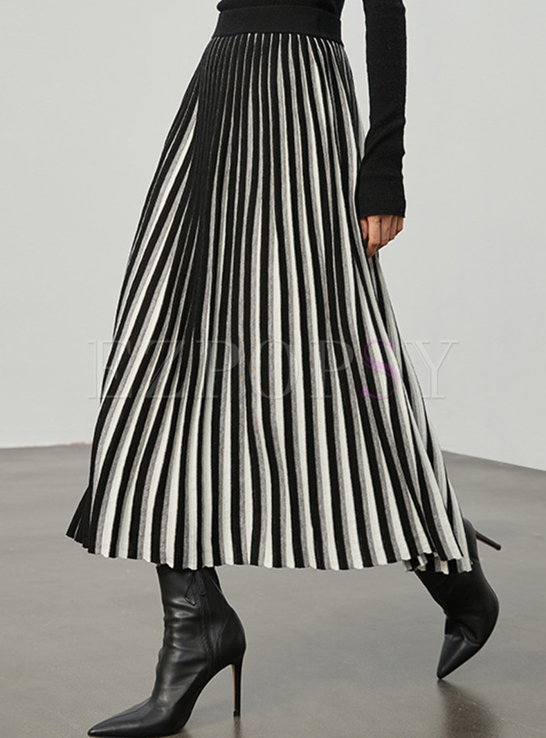 Chicwish Gradient Striped Contrasting Long Skirts For Women