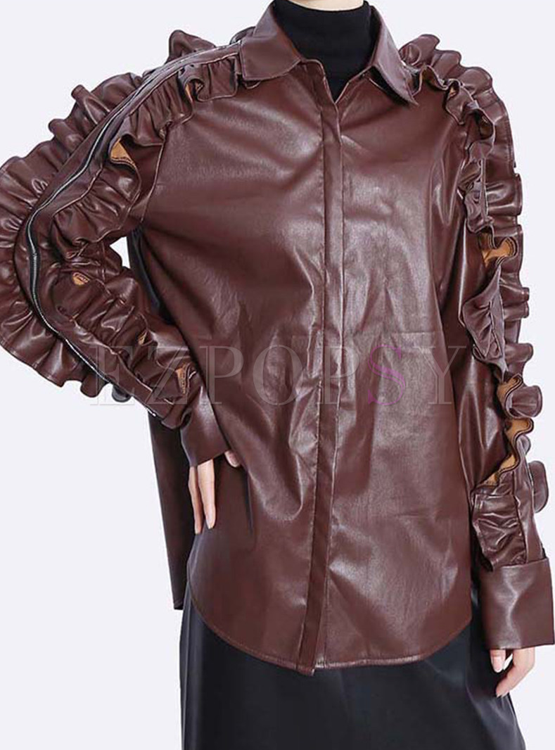 Premium Distored Selvedge Single-Breasted Leather Blazer Women
