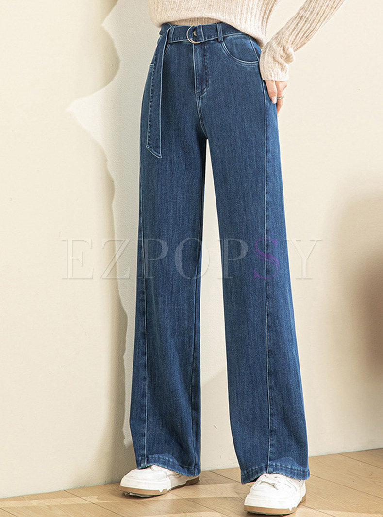 High Waisted Loose With a Belt Jean Pants Women