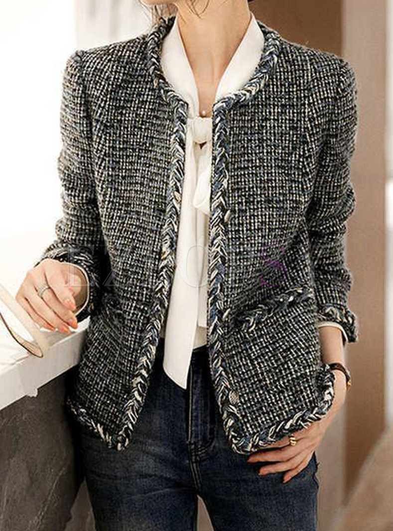 Luxe Tweed Crewneck Fitted Women's Coats & Jackets