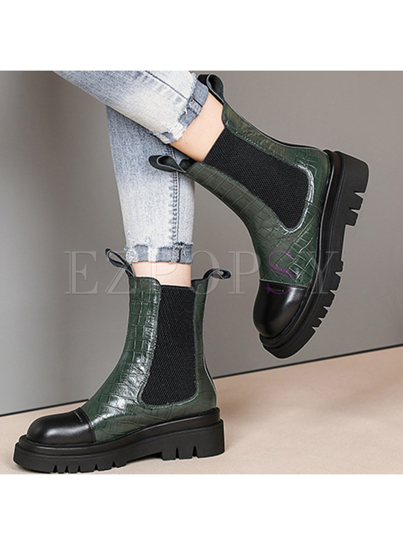 Round Toe Double Elastic Platform Womens Boots