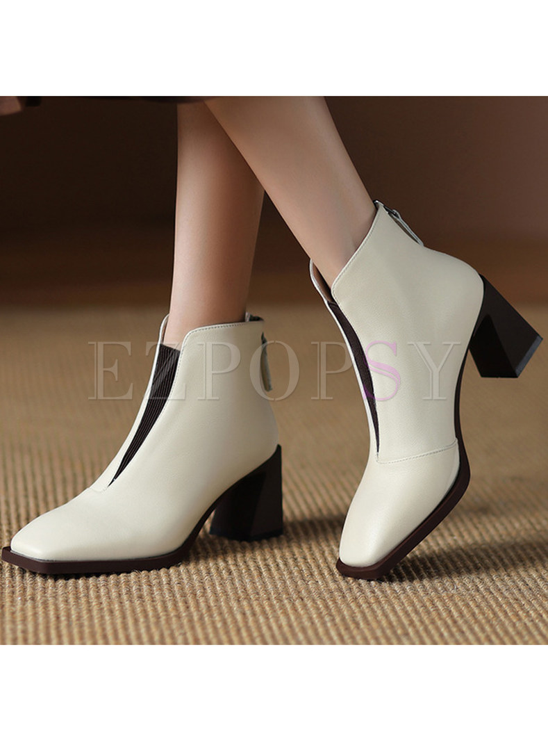 Stylish Square Toe Zip Womens Ankle Boots