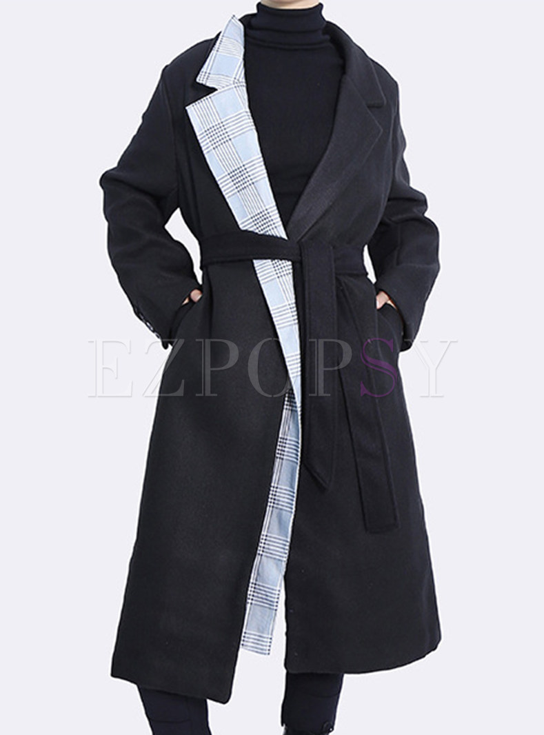 Fashion Large Lapels Colorblock Womens Coats