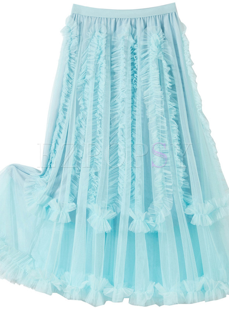 Sweet & Cute Elastic Waist Distored Selvedge Long Skirts For Women