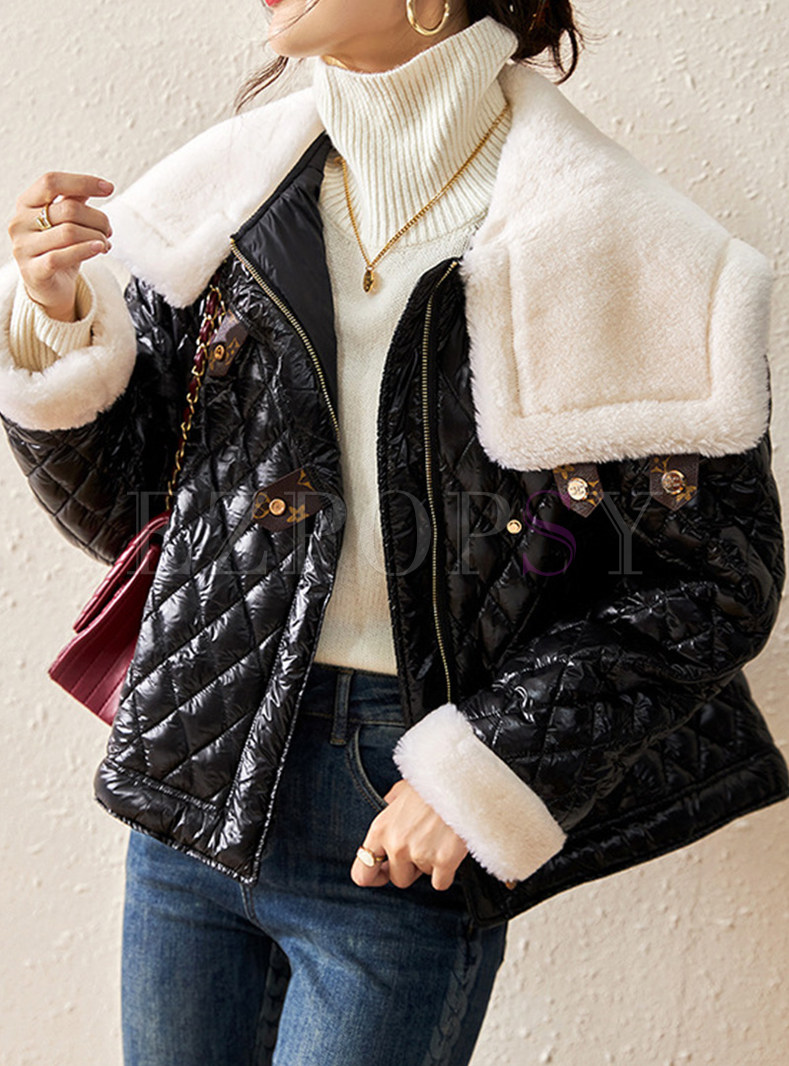 Large Lapels Plaid Fur-Trimmed Chunky Women's Jackets