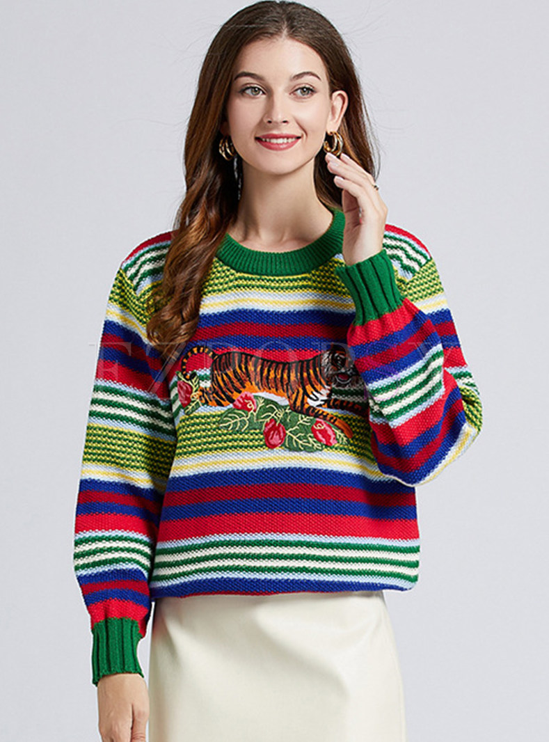 Women's Glamorous Embroidered Contrasting Boxy Sweaters