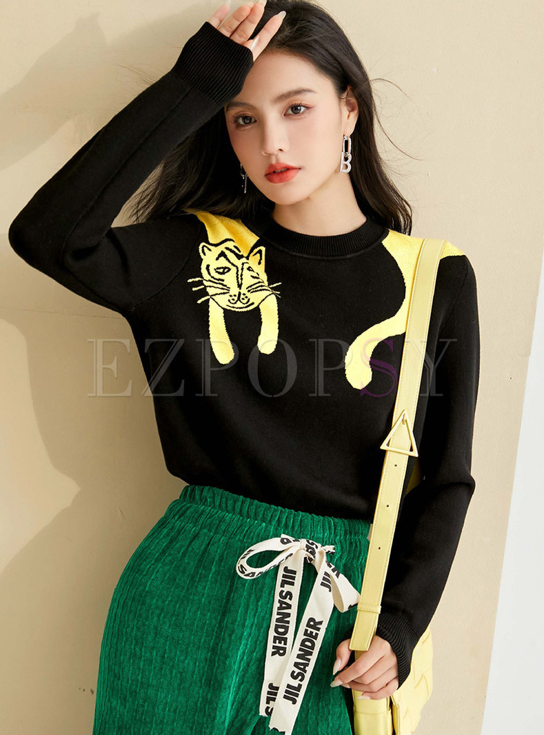 Chicwish Animal Long Sleeve Sweaters For Women