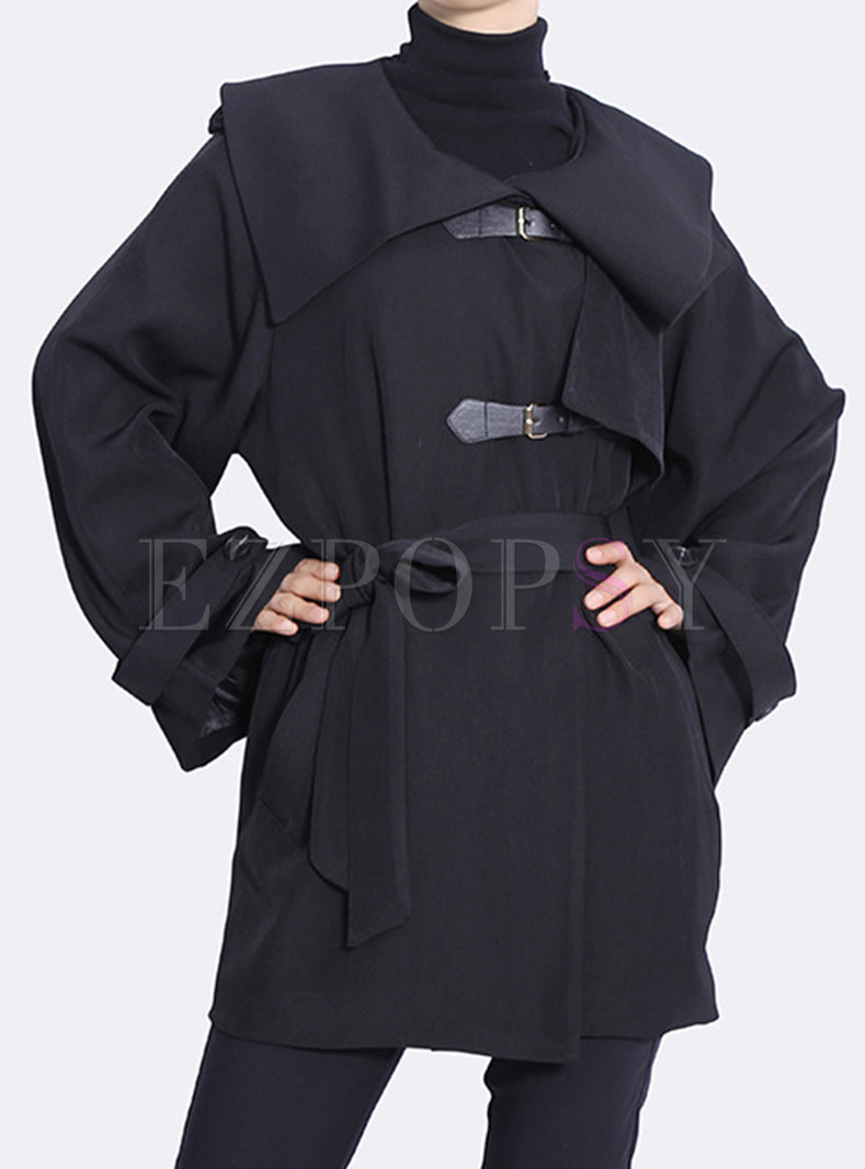Large Lapels Flare Sleeve Solid Color Women's Coats