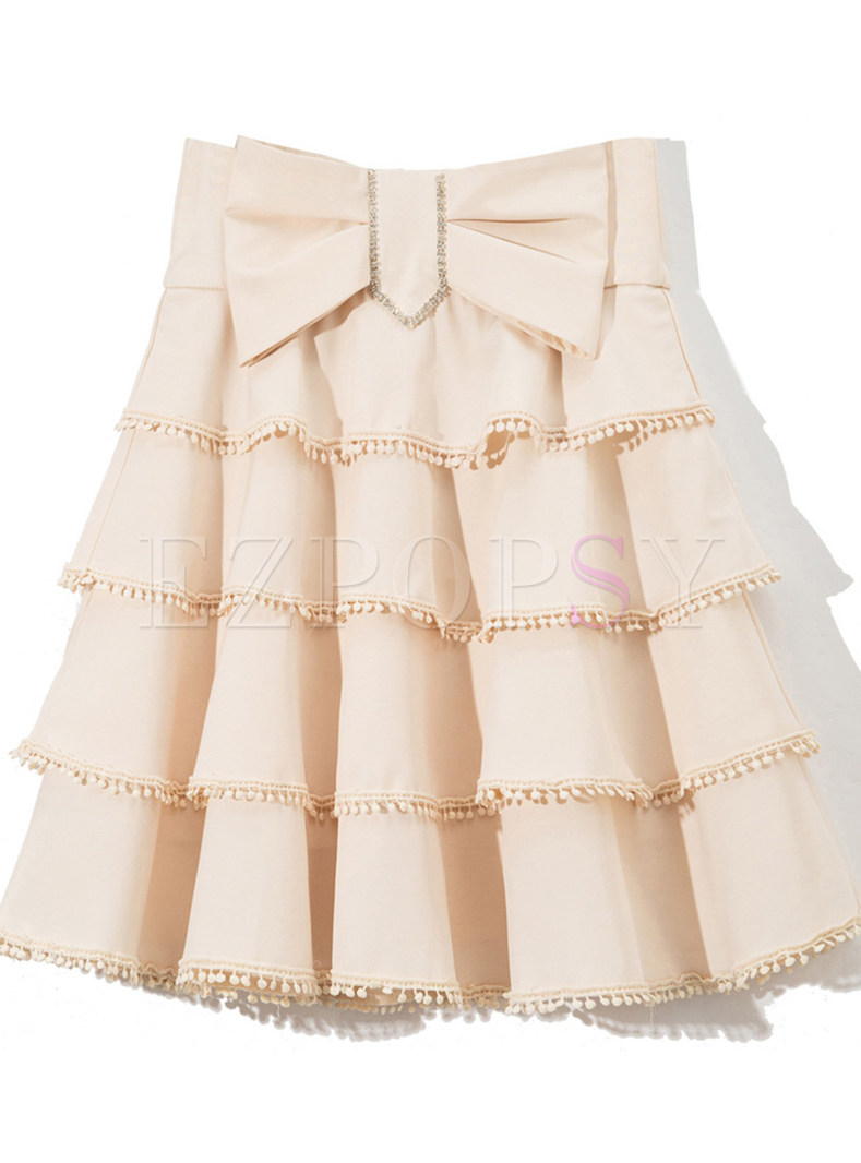 Sweet & Cute Diamante Embellishment Tiered Ruffle Skirts For Women