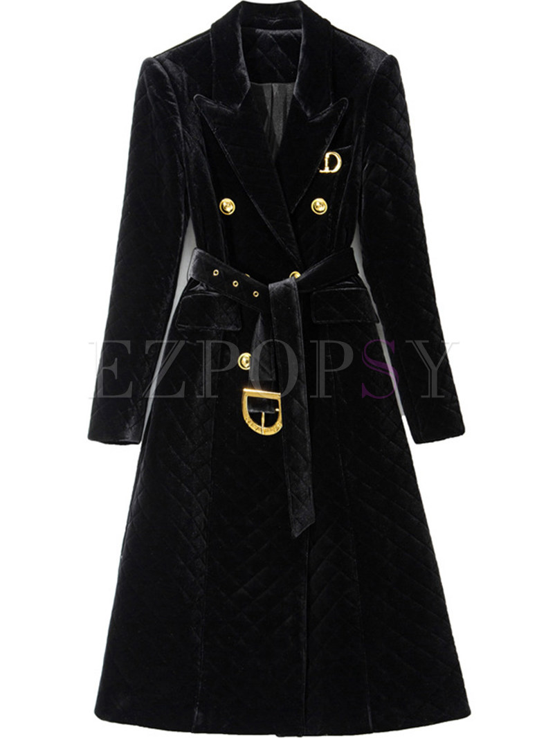 Large Lapels Thickened Double-Breasted Velvet Womens Winter Coats