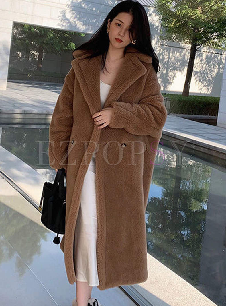 Large Lapels Double-Breasted Long Teddy Coats Womens