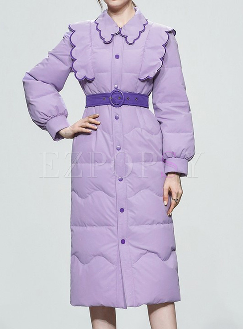 Turn-Down Collar Single-Breasted Long Womens Puffer Coats