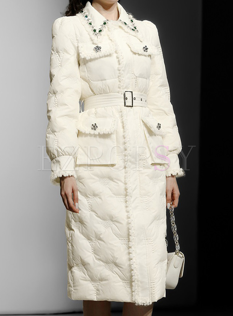Women's Turn-Down Collar Fitted Puffer Coats With Belt