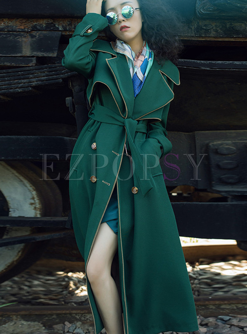 Notch Collar Double-Breasted Elegant Trench Coats Women