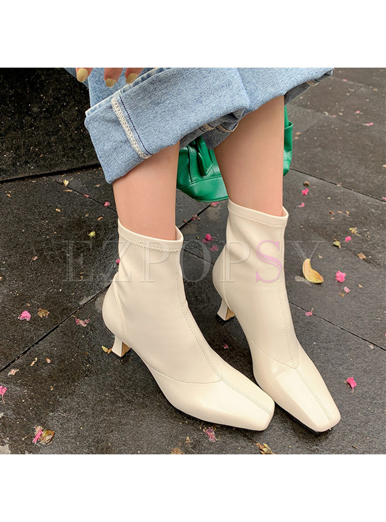 Women's Square Toe Heels Ankle Boots