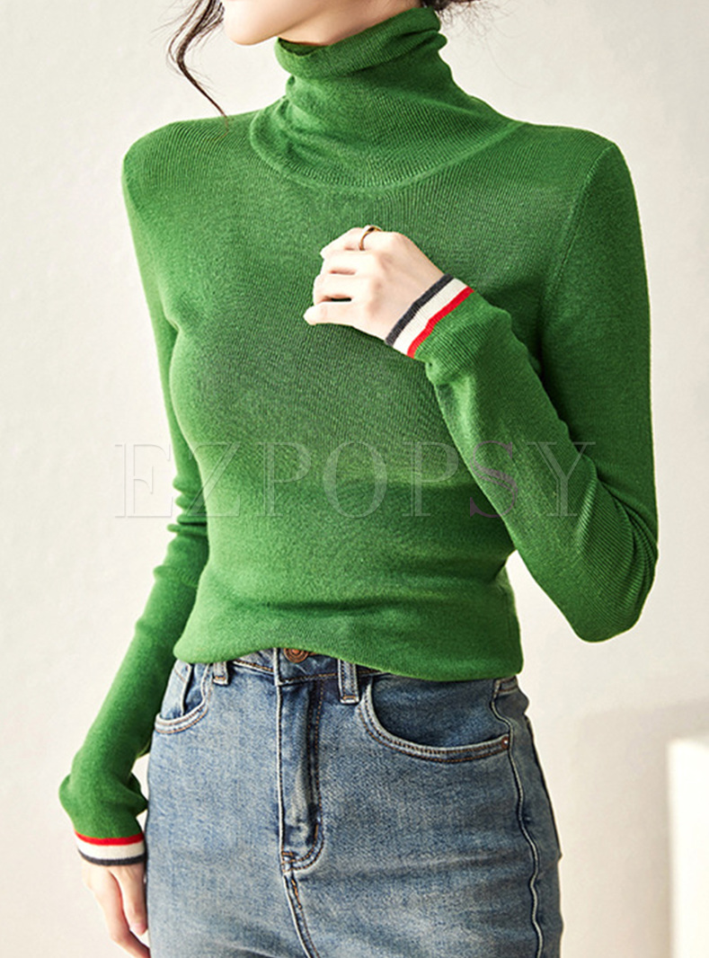 High Neck Fitted Knitted Jumper For Women