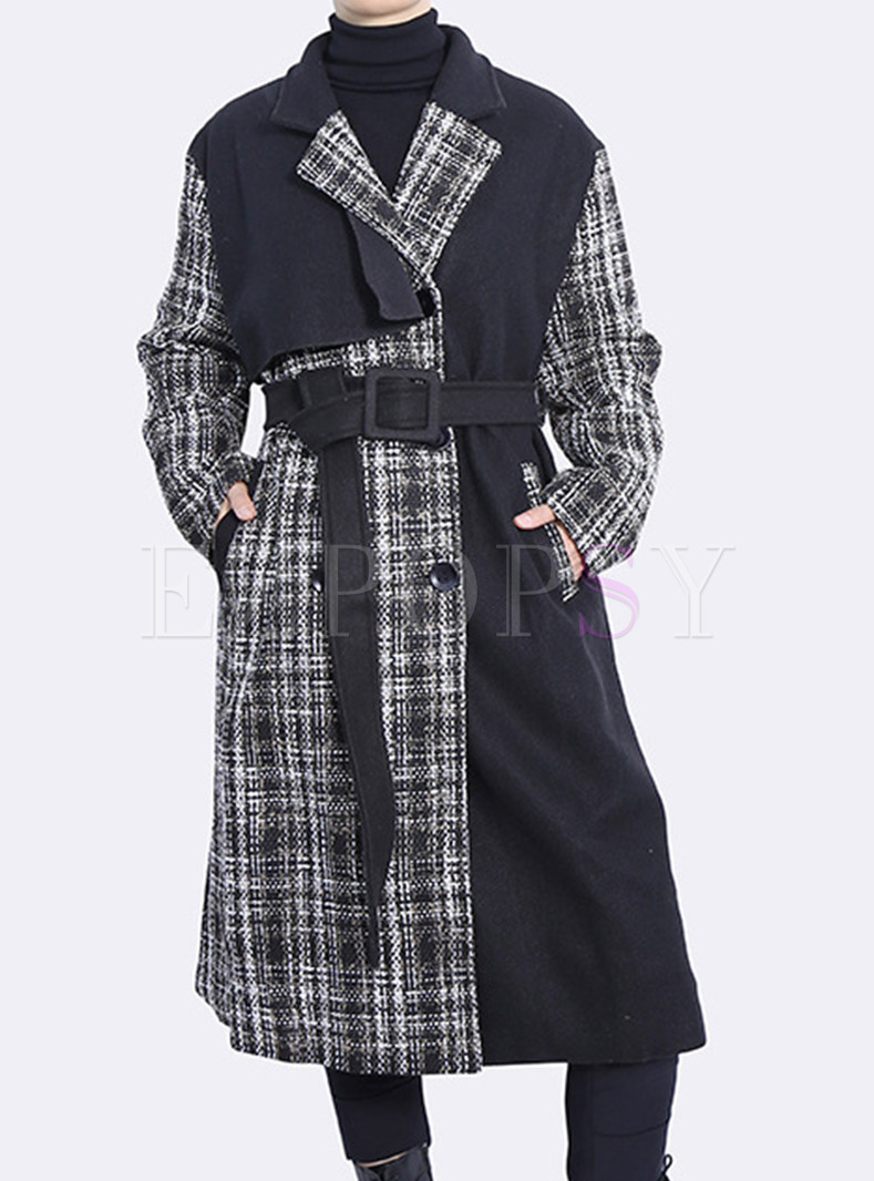 Large Lapels Plaid Contrasting Women's Coats