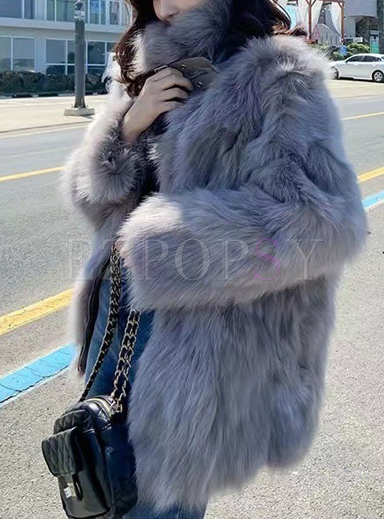High Neck Thickened Glamorous Faux Fur Jackets For Women