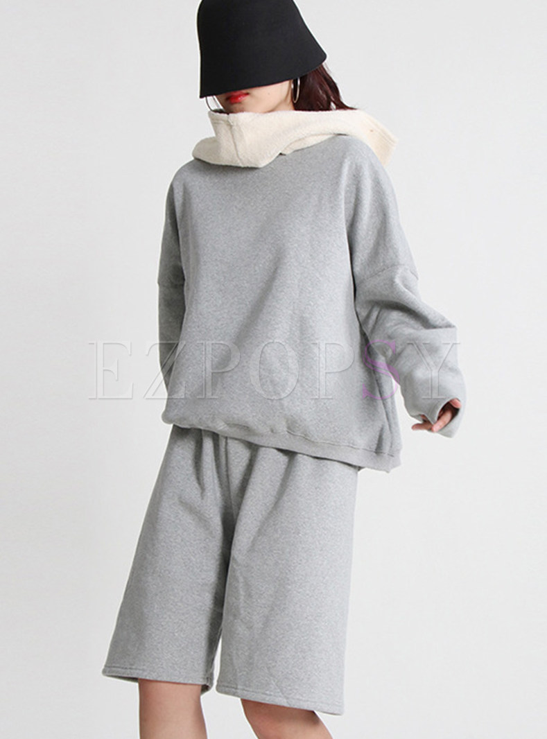 Relaxed Solid Color Loose Pant Suit Set For Women
