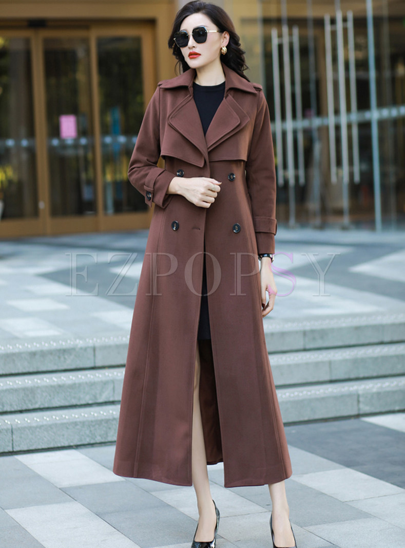 Large Lapels Solid Color Elegant Long Coats For Women