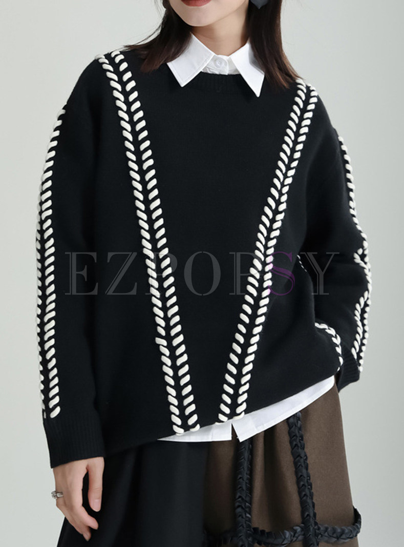 Crewneck Contrasting Boxy Knitwear For Women
